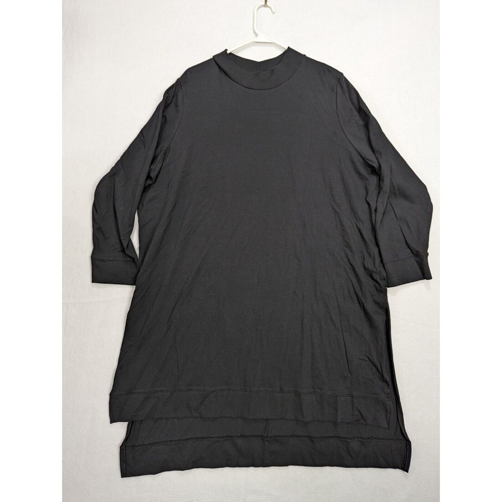 Roamans Womens Top Tunic Dress Long Sleeve Size 1X 22/24 Cotton Black